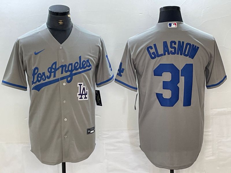 Men Los Angeles Dodgers 31 Glasnow Grey Nike Game MLB Jersey style 6